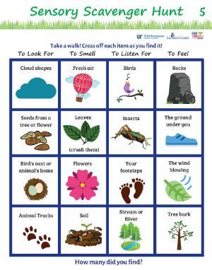 image of first page, sensory scavenger hunt activity