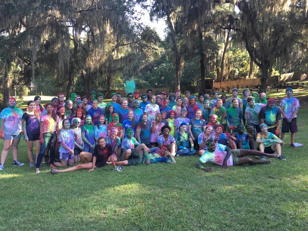 Teens after a color run event at teen retreat