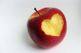 Heart cut out of an apple