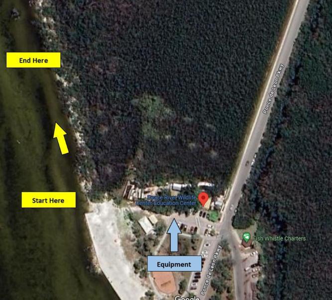 An areal view of Ponce De Leon Park with an arrow to equipment