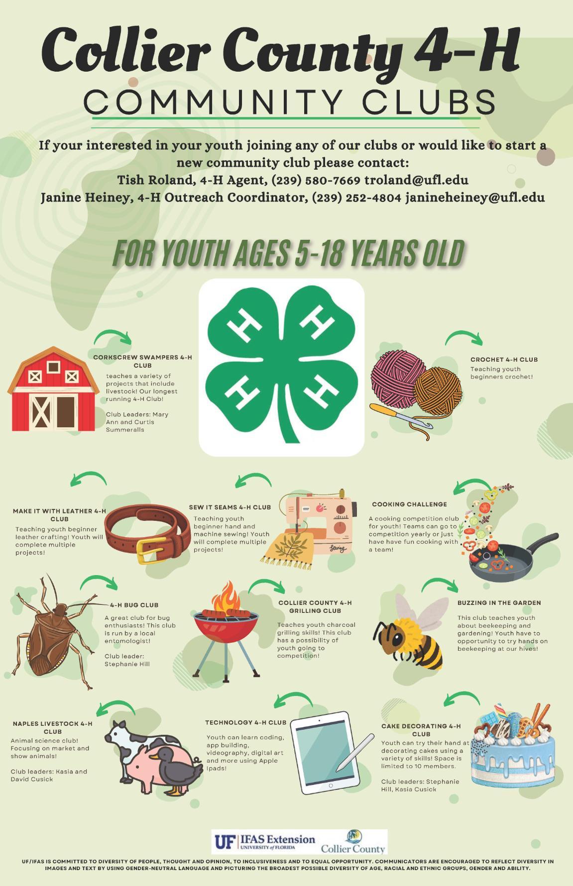 An infographic showing all the different clubs in 4-H