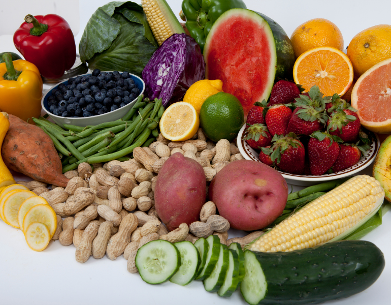 Fresh fruits, vegetables, and legumes