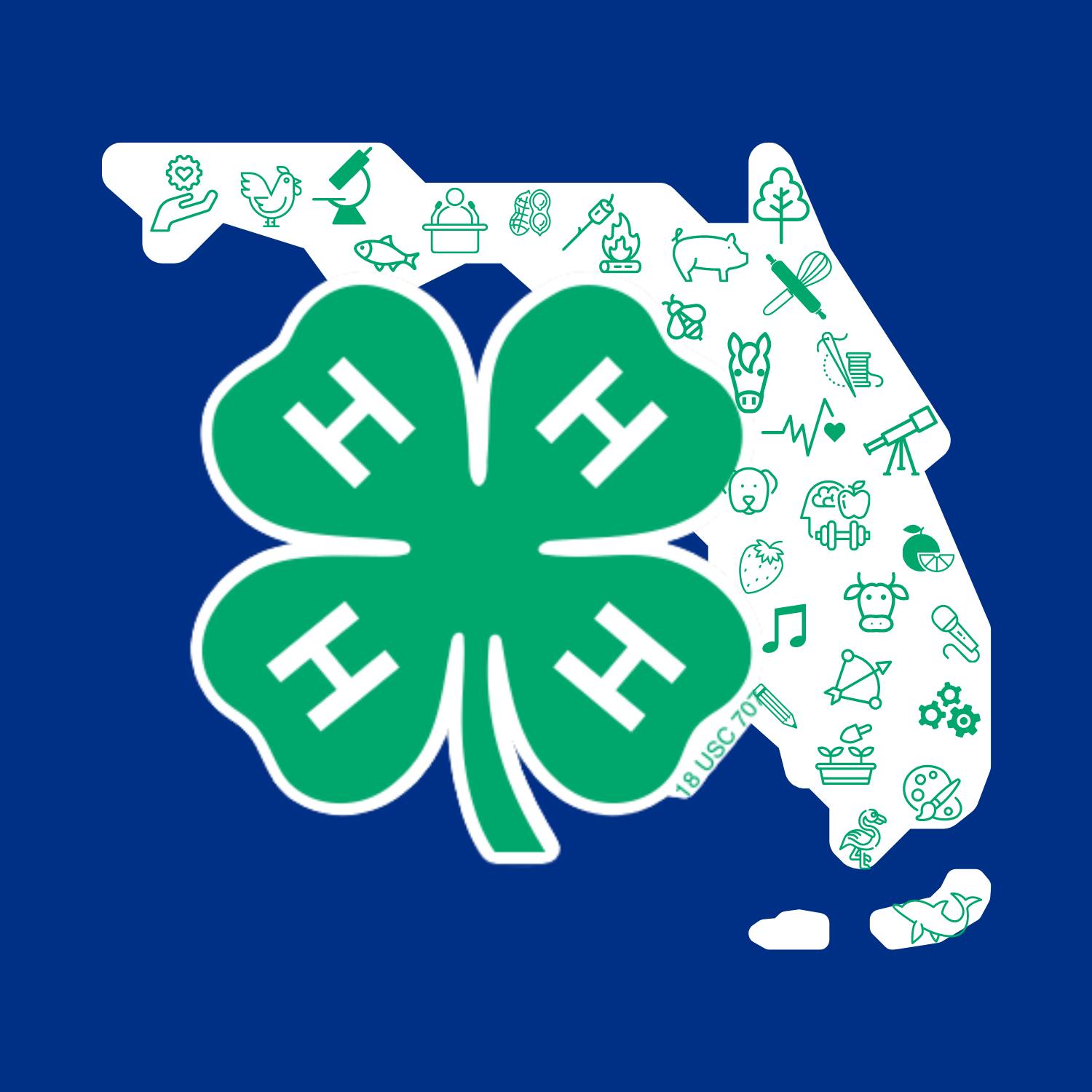 White Florida outline with green icons and 4-H Clover