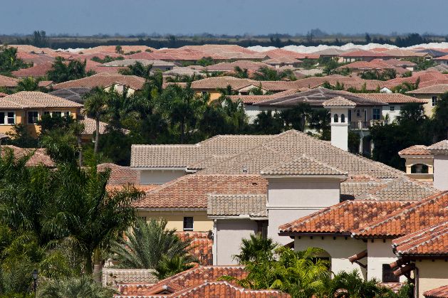 aerial view of houses and trees