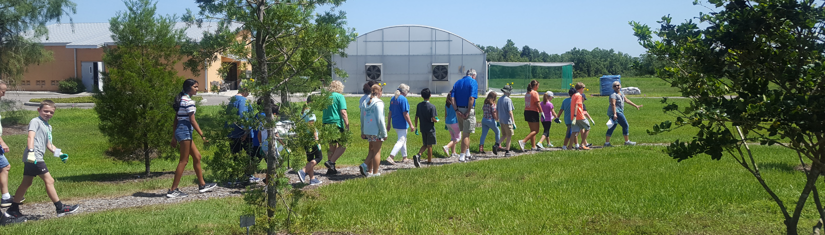 Group of Orange County 4-H kids walking in the garden during HK Camp 2019. 
