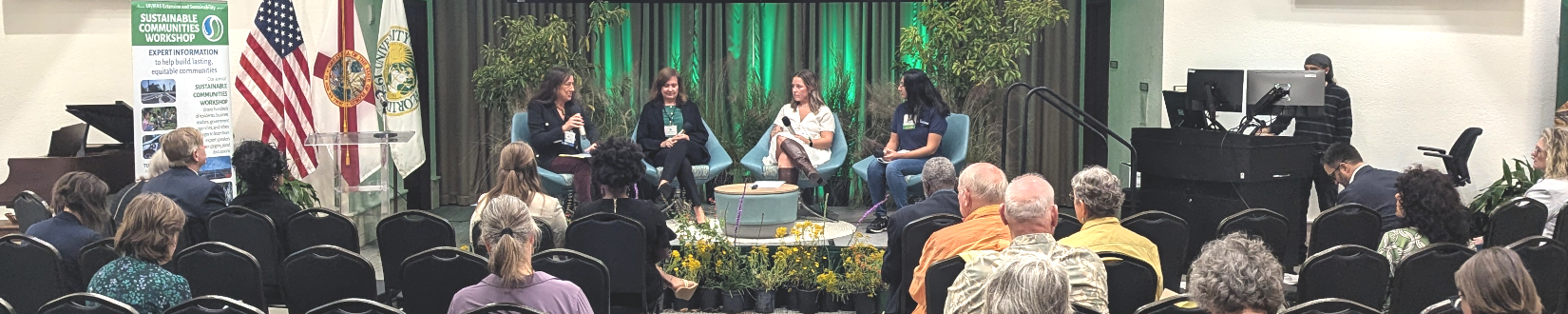 panelists at the 2024 sustainable communities workshop share expert information with attendees. [credit: uf/ifas extension sarsota county]