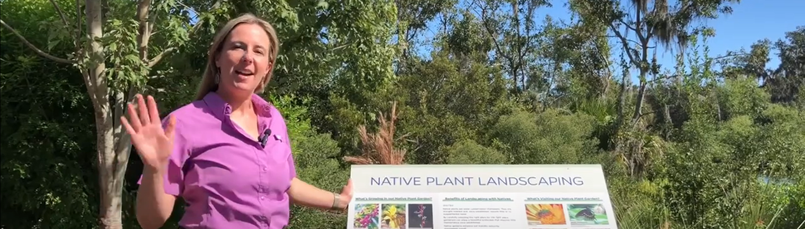 screenshot of virtual tour stop at native plants corridor, with staff agent ashley ellis