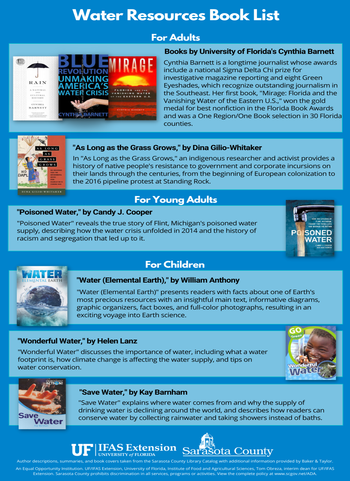 A list of water-themed books available at libraries at Sarasota County
