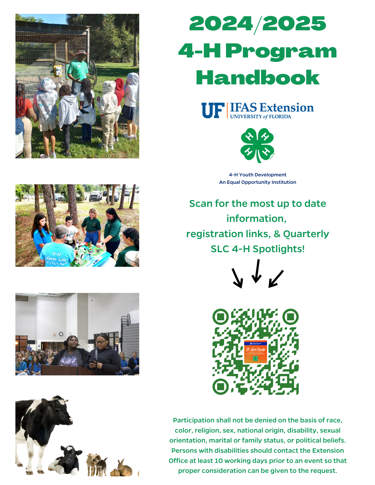 This is an image of the 1st page of the SLC 4-H Program Handbook for 2024-25