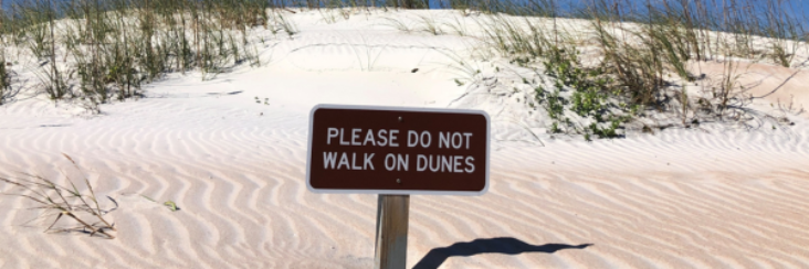 Ocean dunes with do not walk on dunes sign