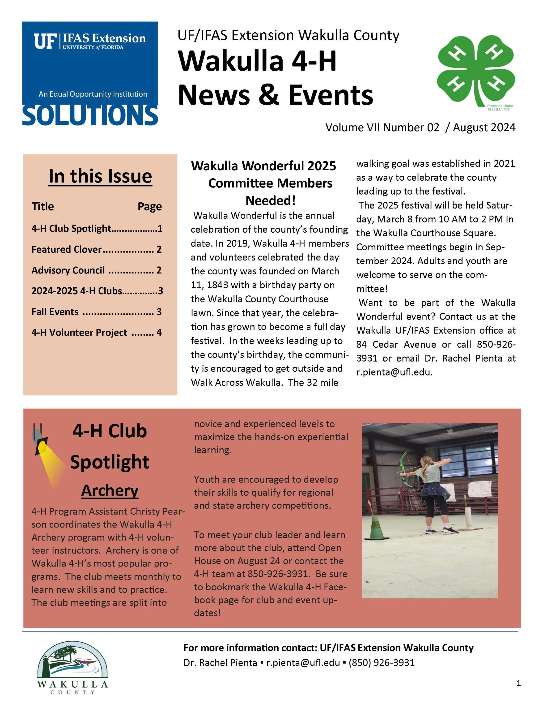 Wakulla 4-H News August 2024 p1